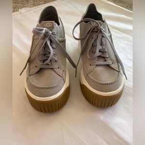 UGG EZ-Duzzit Lace up 2 inchPlatform Sneakers Seal Grey Size 7  Suede/Knit EUC